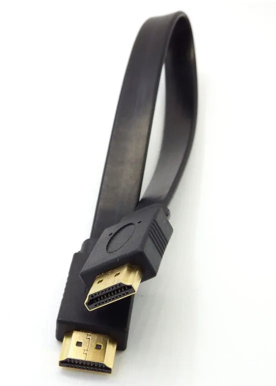 HDMI cable with gold-plated connectors in a flat line design, available in multiple lengths.