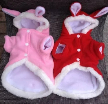 Pink fleece pet cat hoodie jacket with rabbit ear hood for small dogs and cats
