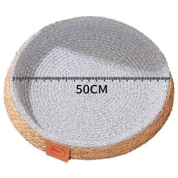 Woven rattan cat bed nest shown in one of four available sizes: S, M, L, or XL.