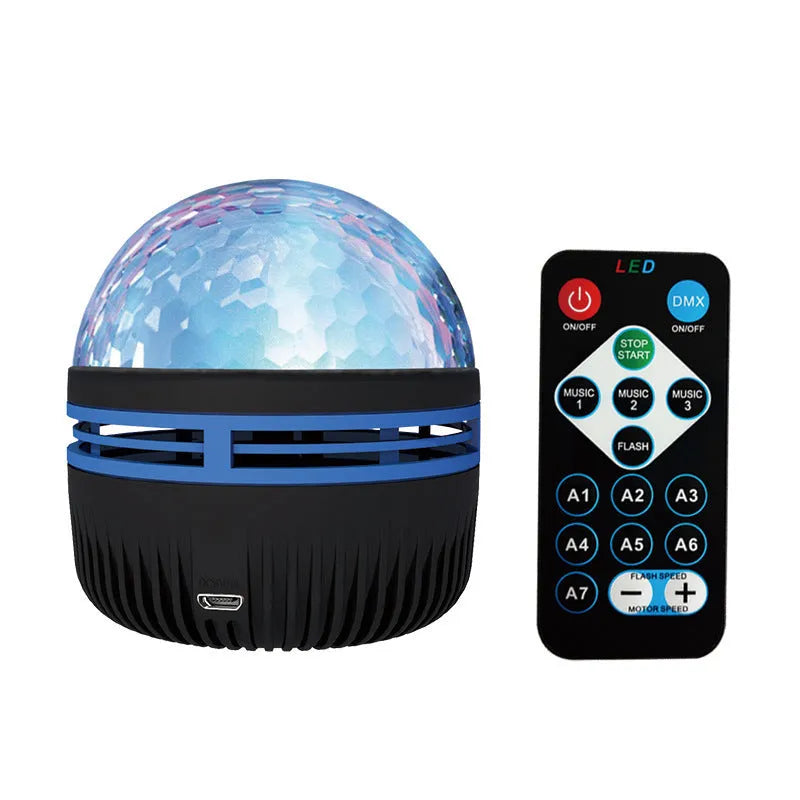 LED galaxy projector night light with rotating colourful stars, showing USB cable and removable acrylic shade.