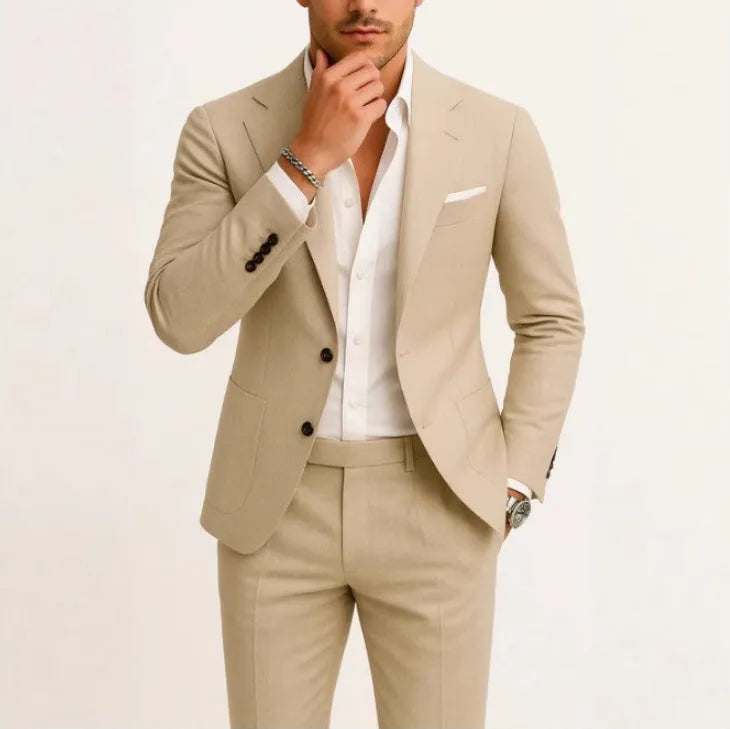Two-piece men's digital printing suit with two buttons, army green colour, nylon blend fabric