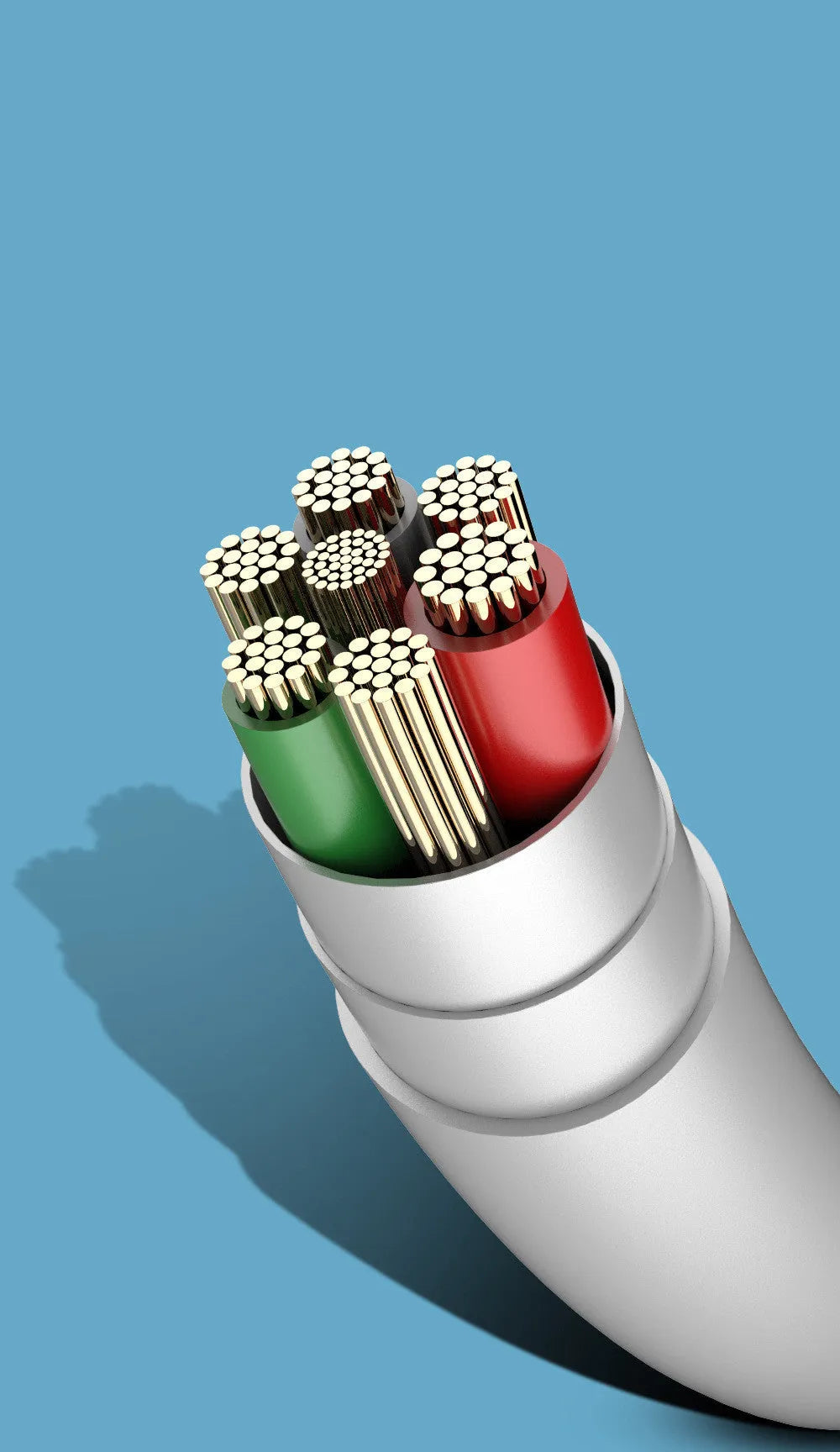 White PD fast charge cable with Type-C, Micro USB and Mini USB connectors on 1.2m PVC cable