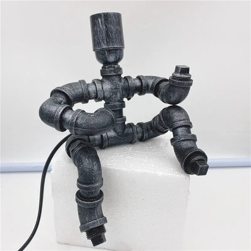 Industrial retro table lamp with iron pipe robot water pipe design and vintage metal lamp holder