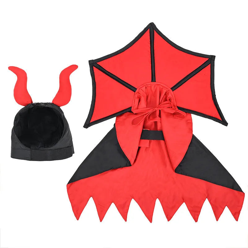 Black polyester Halloween vampire cloak and hat costume set for cats and dogs