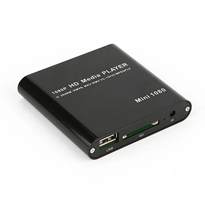 Blue 1080P Full HD media player with HDMI port USB and SD card slots compact metal body