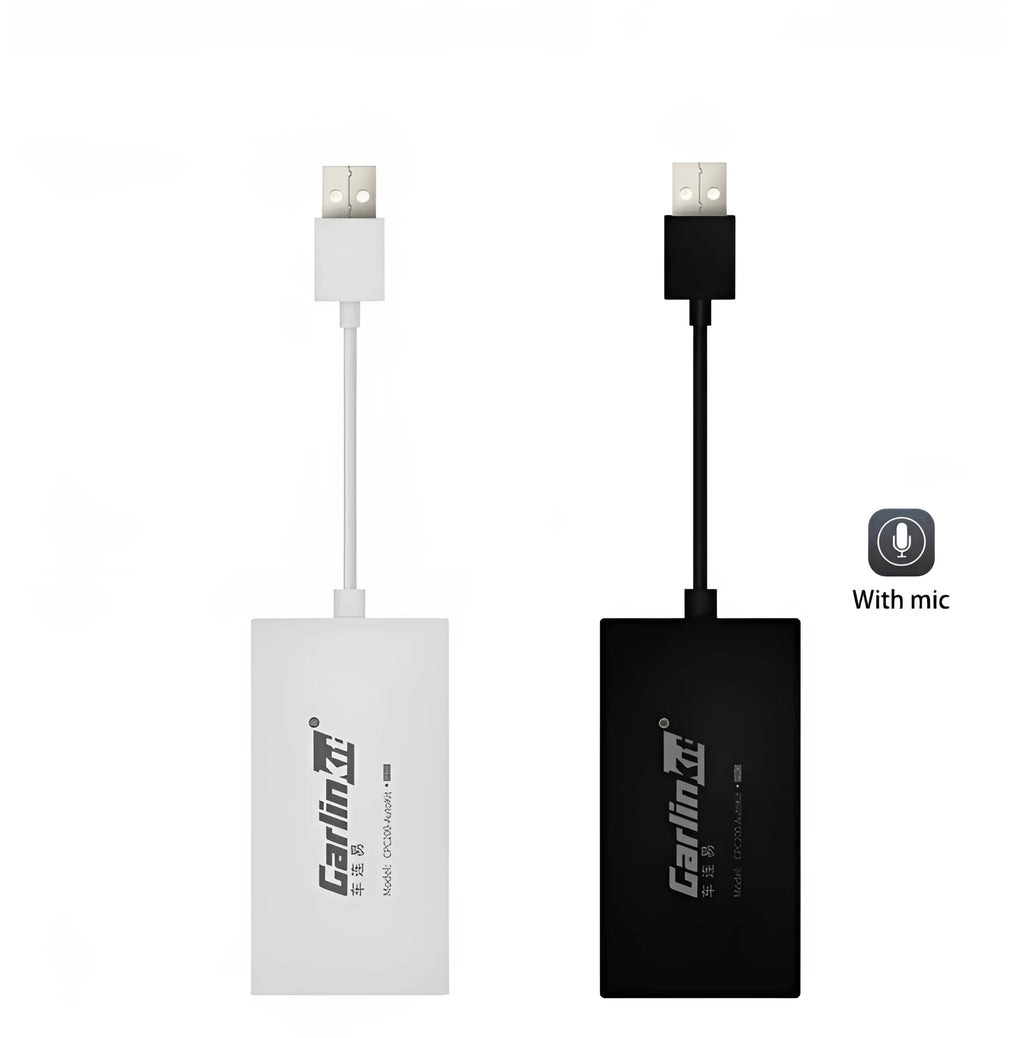 Black wireless CarPlay USB dongle with voice Siri and mirror function for car navigation screen