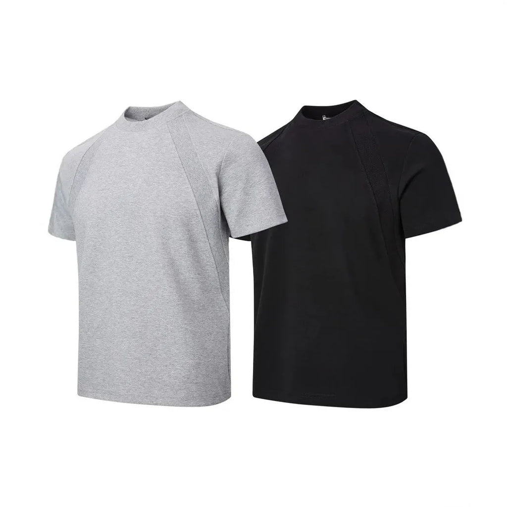 Short sleeve polyester top with textured air layer stitching in a loose fit.