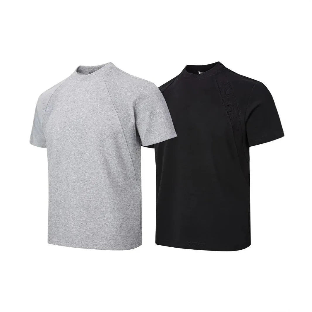 Short sleeve polyester top with textured air layer stitching in a loose fit.