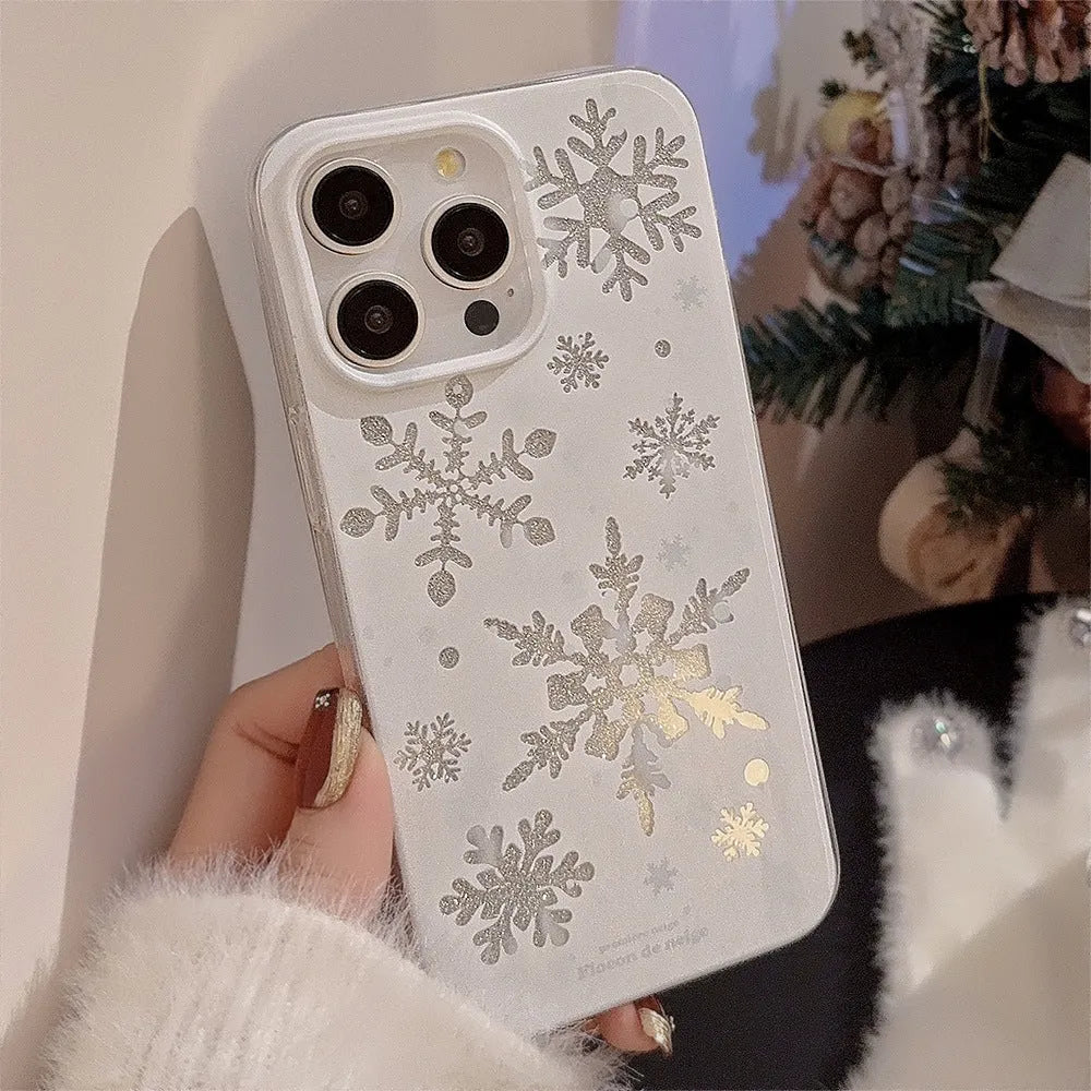 TPU silicone phone case for Apple iPhone with winter atmosphere design, glitter finish, and anti-fall protection