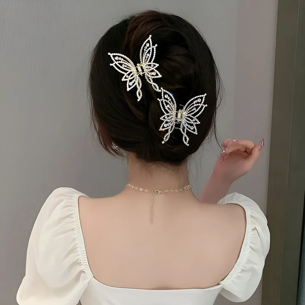 Butterfly decorative barrette hair clip for women in alloy with electroplated finish