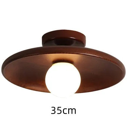 Minimalist solid wood and glass ceiling lamp in a walnut colour finish