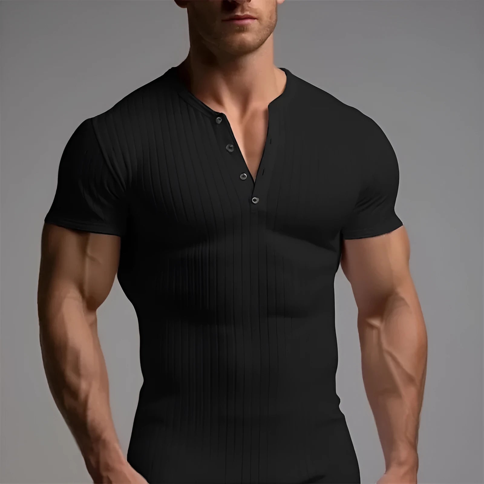 Men's slim-fitting muscle cut sports t-shirt in polyester available in five solid colours
