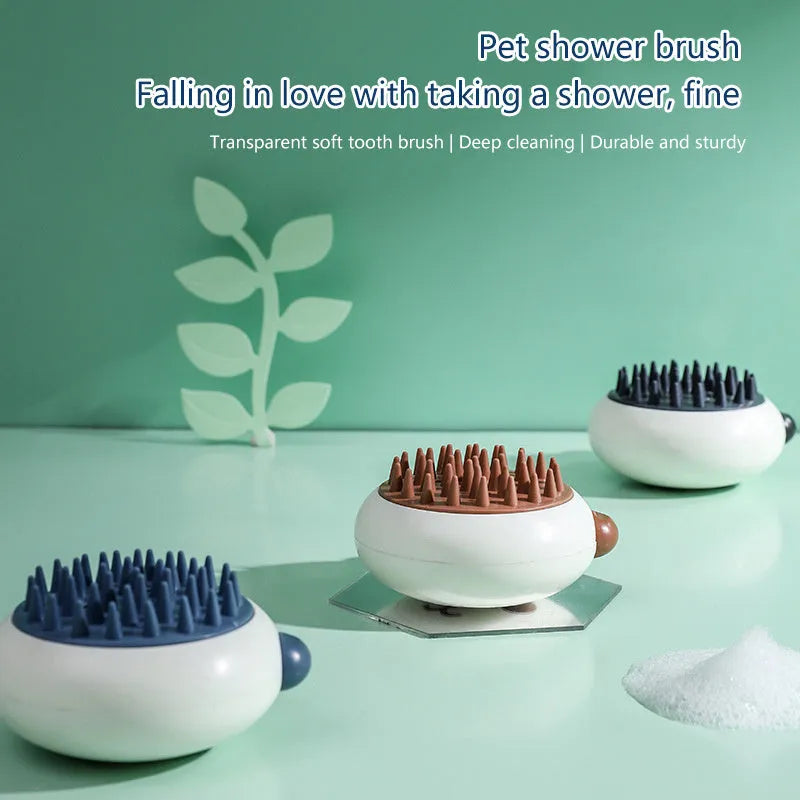 Panda silicone pet shower brush with soft bristles for cat and dog bath time cleaning