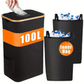 Black bamboo-style storage basket with removable lid and visible inner pockets made from Oxford cloth.