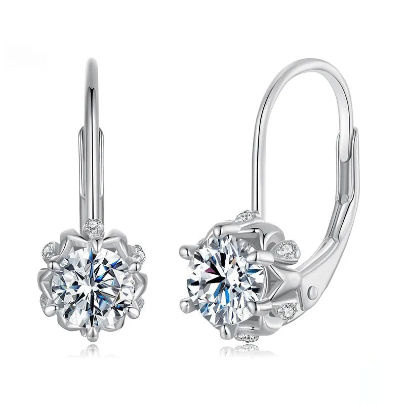 White gold plated sterling silver flower bud clip earrings with moissanite stone