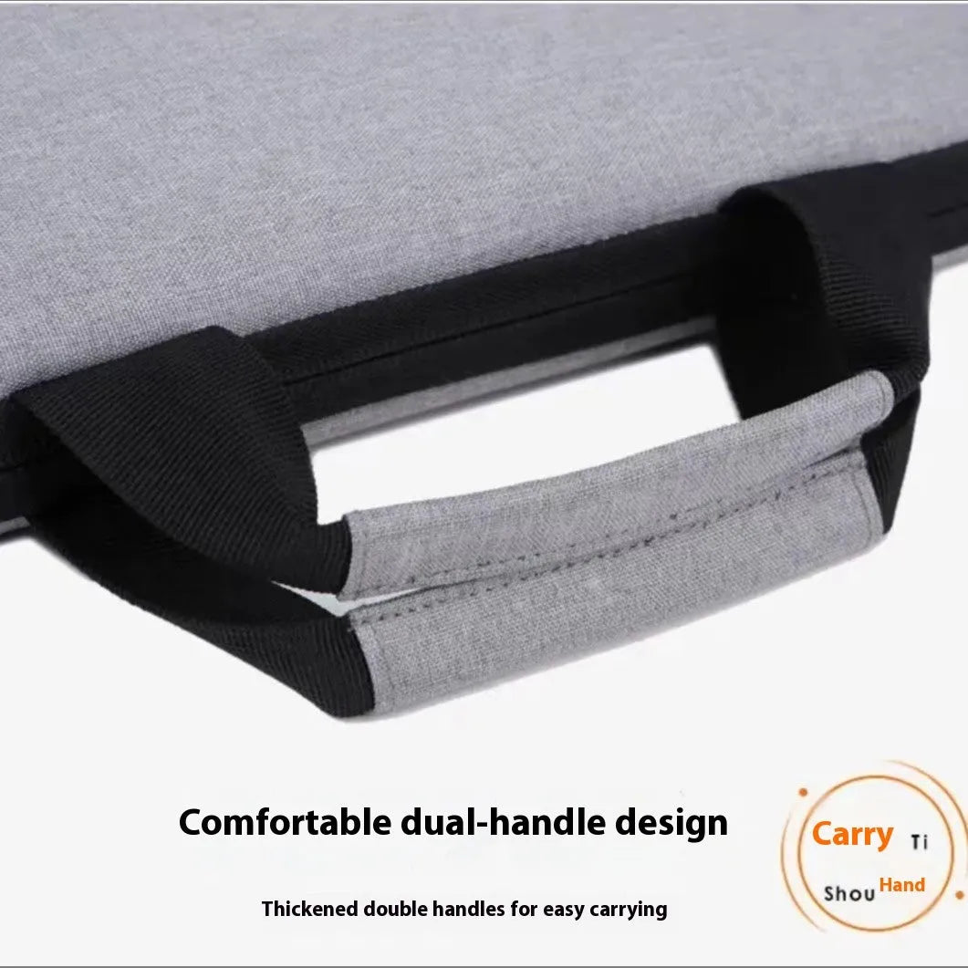 Gray lightweight Oxford cloth men's laptop bag with polyester inner lining and sewing thread detail