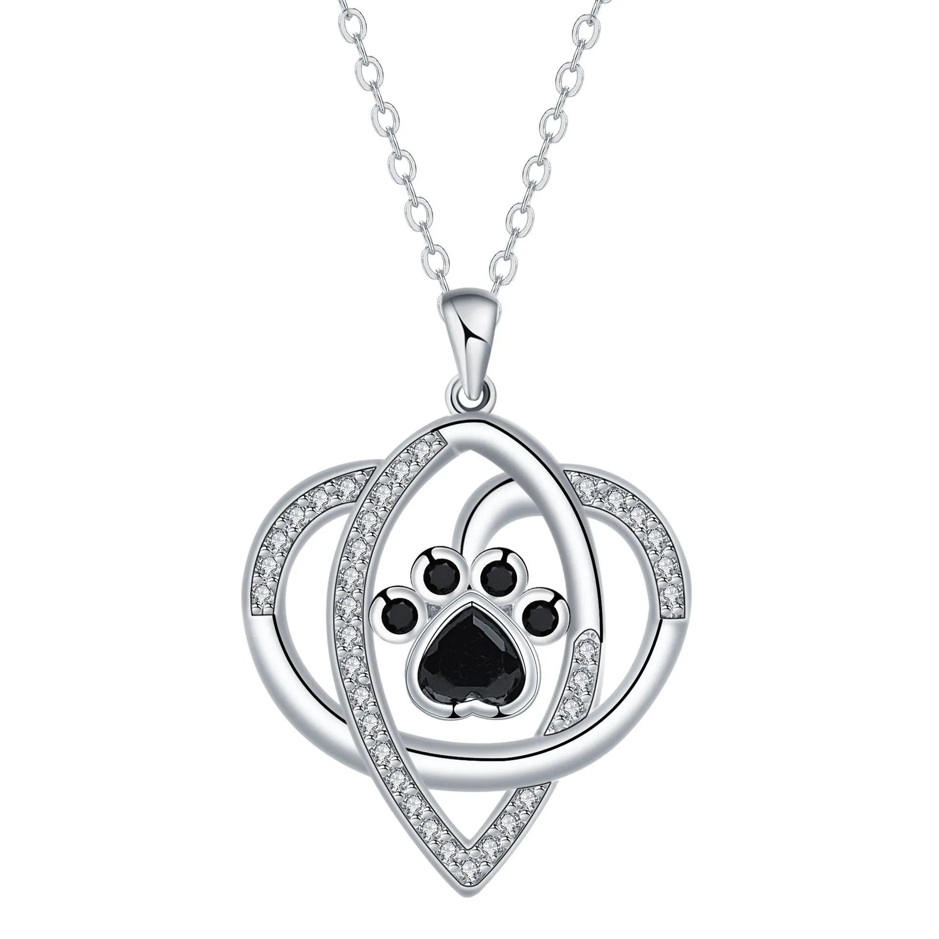 Women's copper necklace with dogs and cats paw footprints pendant on cross chain