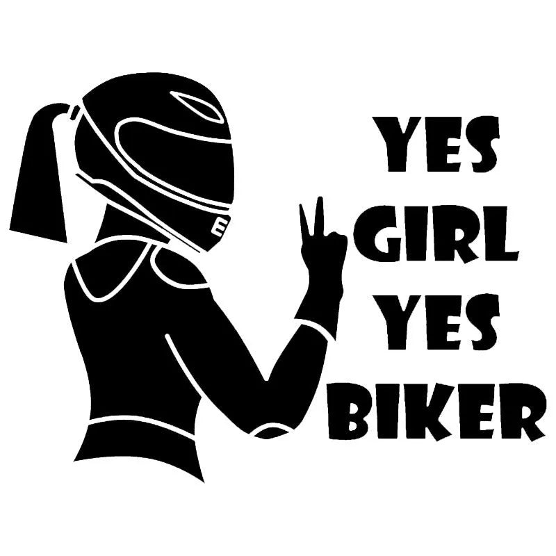 Cool girl rider character waterproof car sticker in black, measuring 16cm by 15cm.