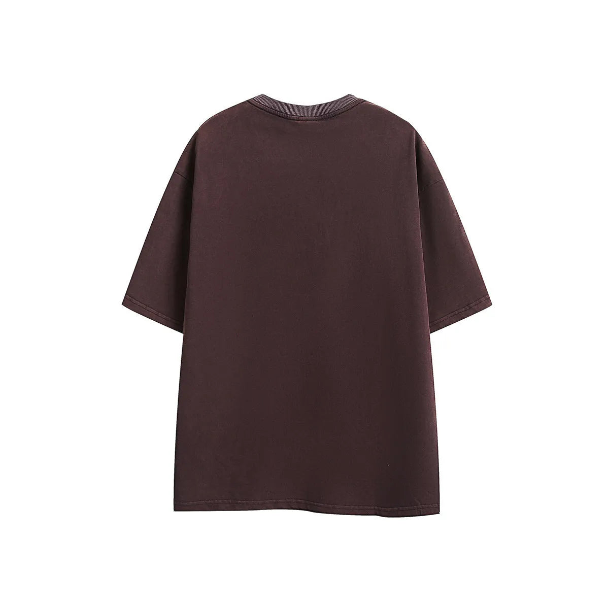 Man wearing a loose black retro short-sleeved cotton T-shirt with an embroidered washed design