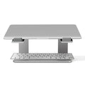 Aluminium alloy laptop stand on desktop in black colour with laptop elevated