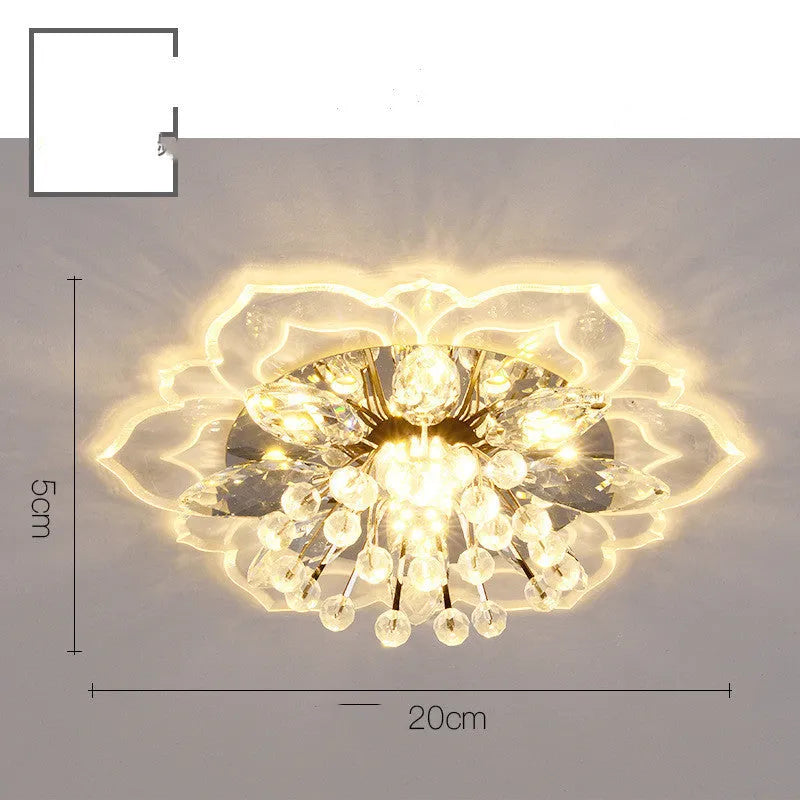Modern crystal ceiling lamp with flower-shaped shade and 9W LED light in white, coloured, or warm light options