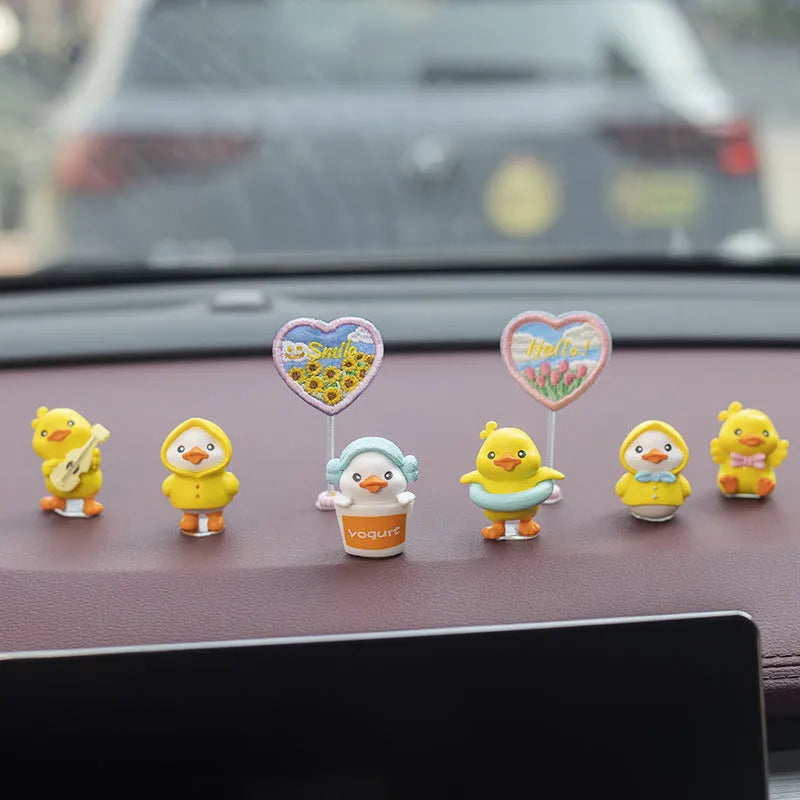 PVC cartoon duckling car interior decoration set with six small ducks and one sign