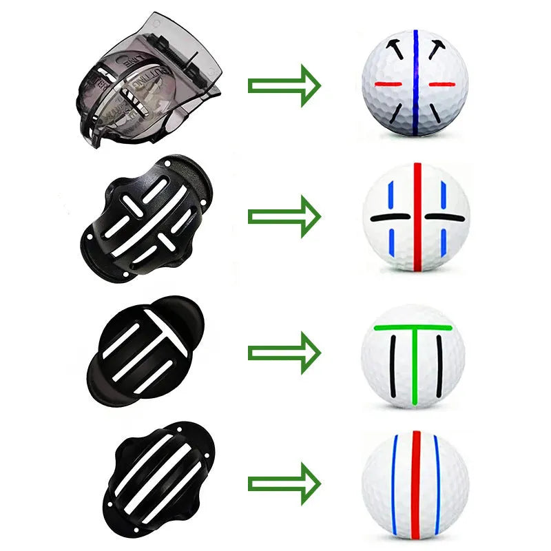 Plastic golf scriber alignment tool set with multiple tips and drawing pens for putting practice