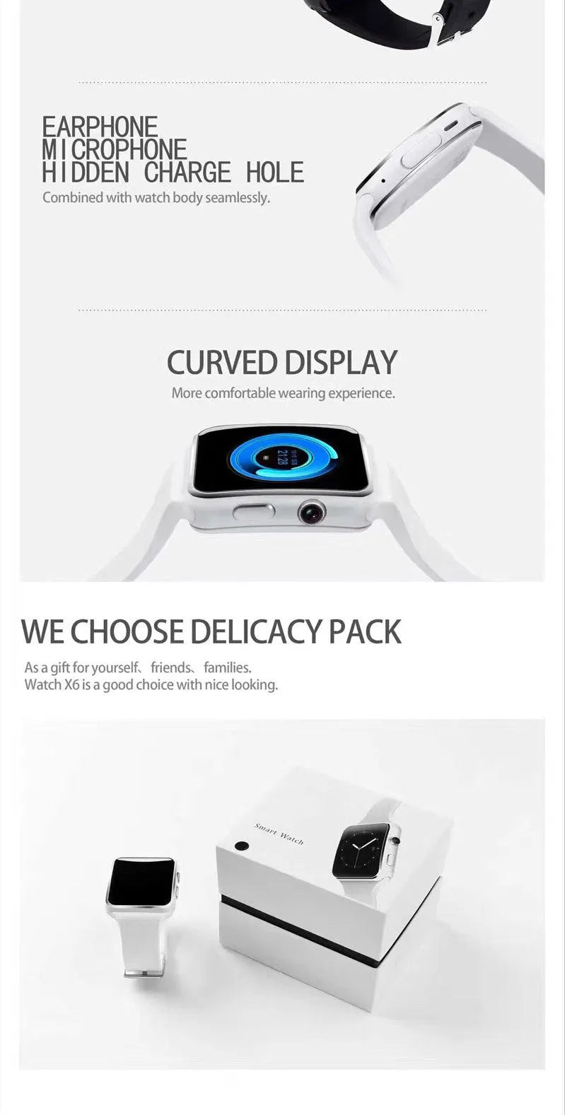 Black smart watch with 1.54 inch touchscreen and silicone strap on a wrist.