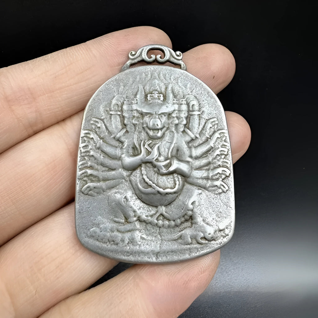 Chinese style geometric iron wall pendant with Aryaacalanatha Yamantaka colour decorative hanging