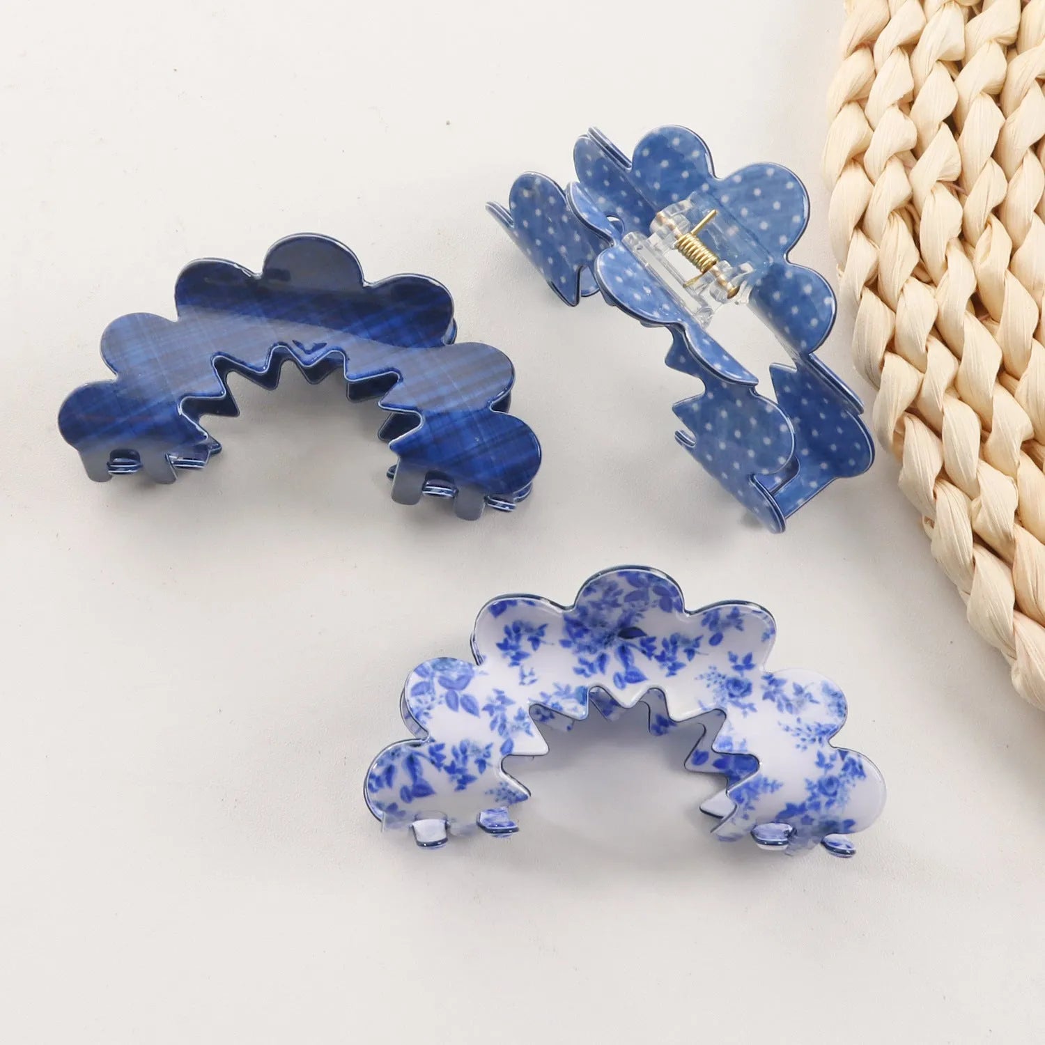 New Wave Grip Blue Series PVC barrette, asymmetric design for women, back head hair clip in natural style, multiple colour options