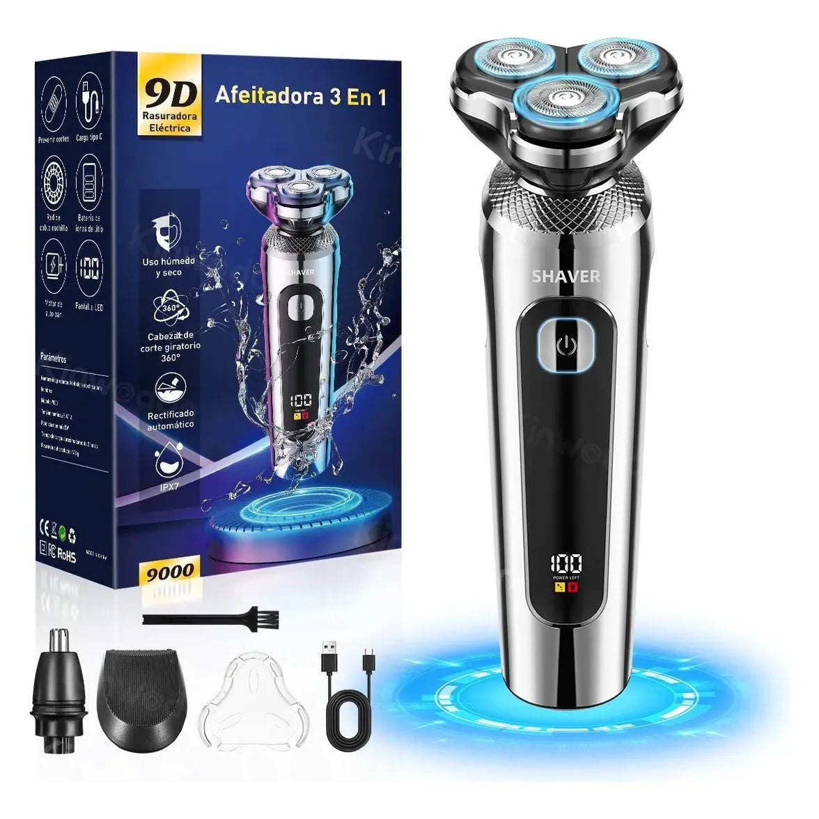 Digital USB rechargeable beard trimmer with washable design and five-in-one base bracket