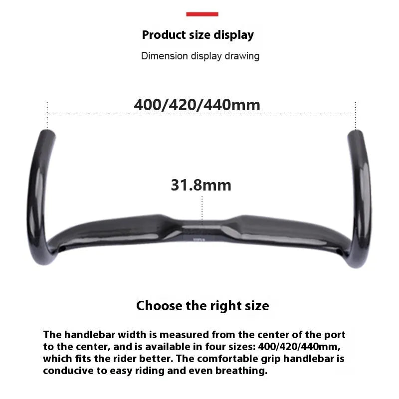 Carbon fibre road bicycle drop handlebars showing Black Grey Silver UD finish in 400mm width