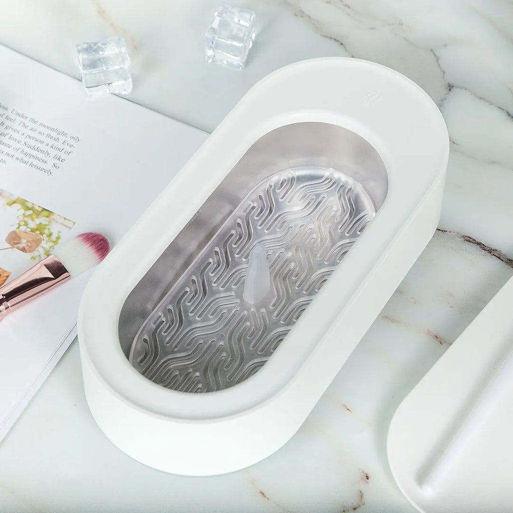 White portable ultrasonic cleaner with stainless steel tank for jewellery glasses watch cleaning