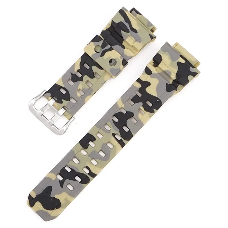 Camouflage TPU rubber watch strap with silver buckle, 12+7cm length