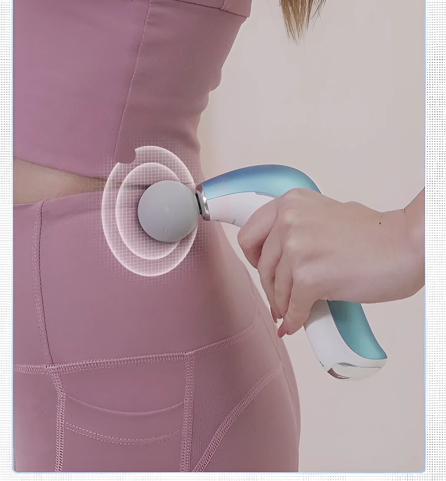Mini electric massage gun with hot compress, LCD screen, and three massage heads in pink