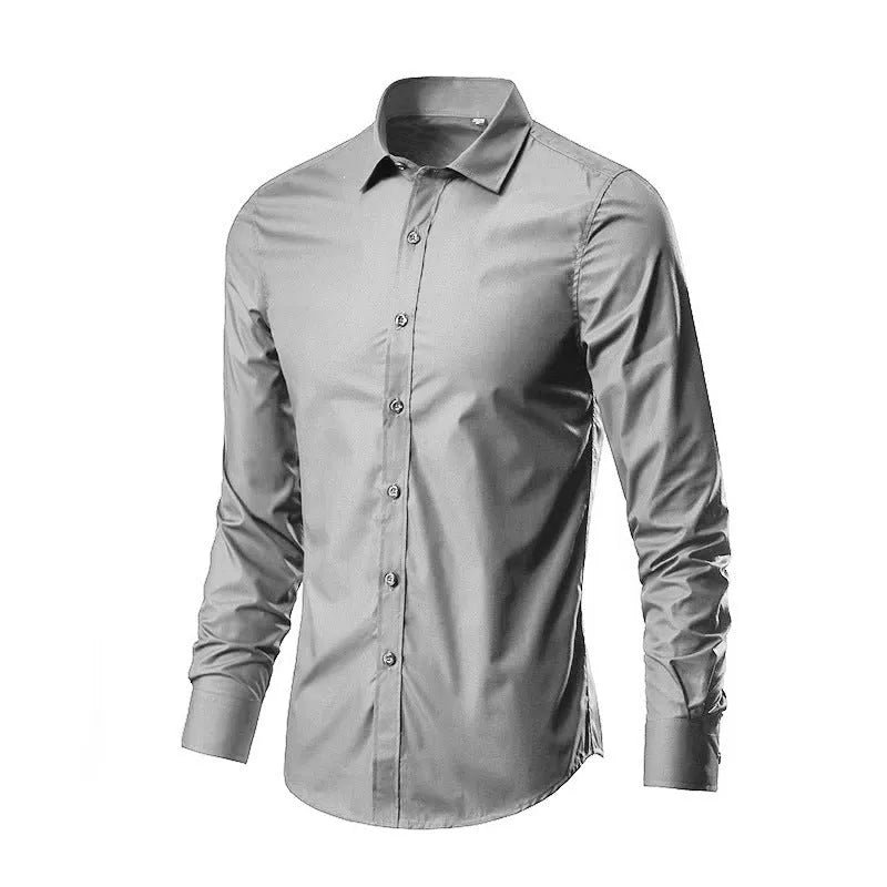 Loose fit long sleeve linen shirt shown in multiple colour options.