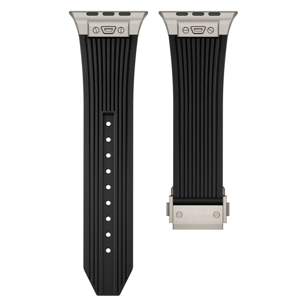 Silicone watch strap for Apple Watch in black with minimalist design for 42/44/45/49mm case