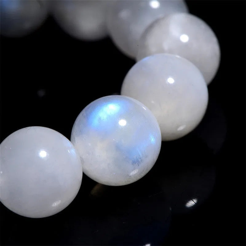 Natural blue moonstone bracelet with polished round beads in unisex design