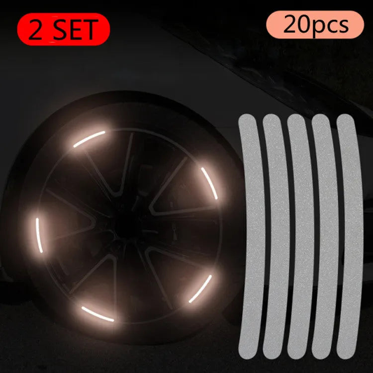 20 pieces of arc-shaped PVC reflective stickers for car wheel hubs in multiple colour options