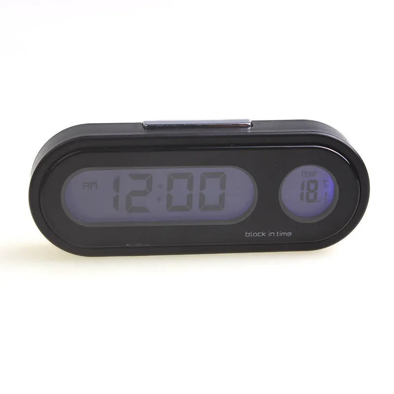 Black car dashboard clock thermometer with LED digital display and adjustable bracket