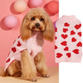 Acrylic knit dog sweater with bow and heart design in various colour patterns