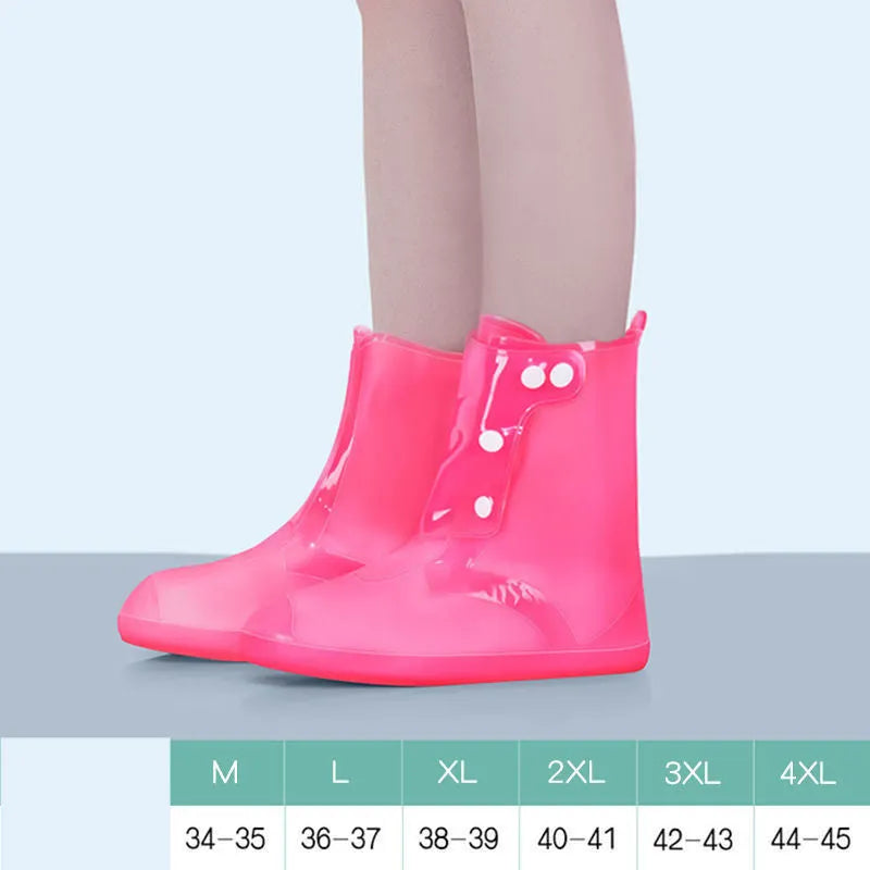 Women's reusable PVC high top water resistant shoe covers in blue, grey, or pink colours