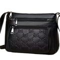 Black PU women's crossbody messenger bag with horizontal square shape and mobile phone compartment