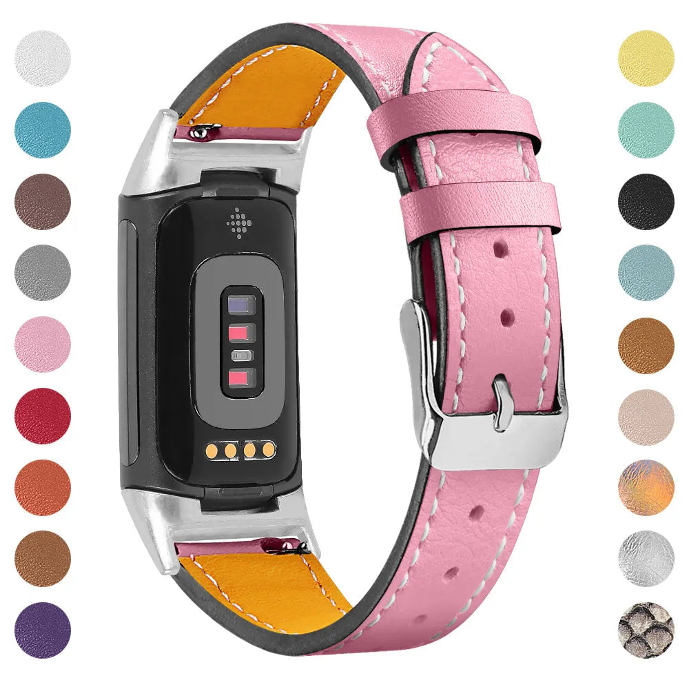 Genuine cowhide leather replacement strap for Fitbit Charge 5 and Charge 6 smart watches