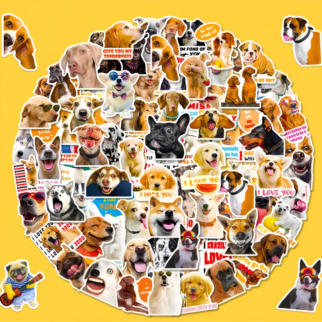 Realistic dog facial expression sticker pack with 100 sheets in Nordic style animal designs