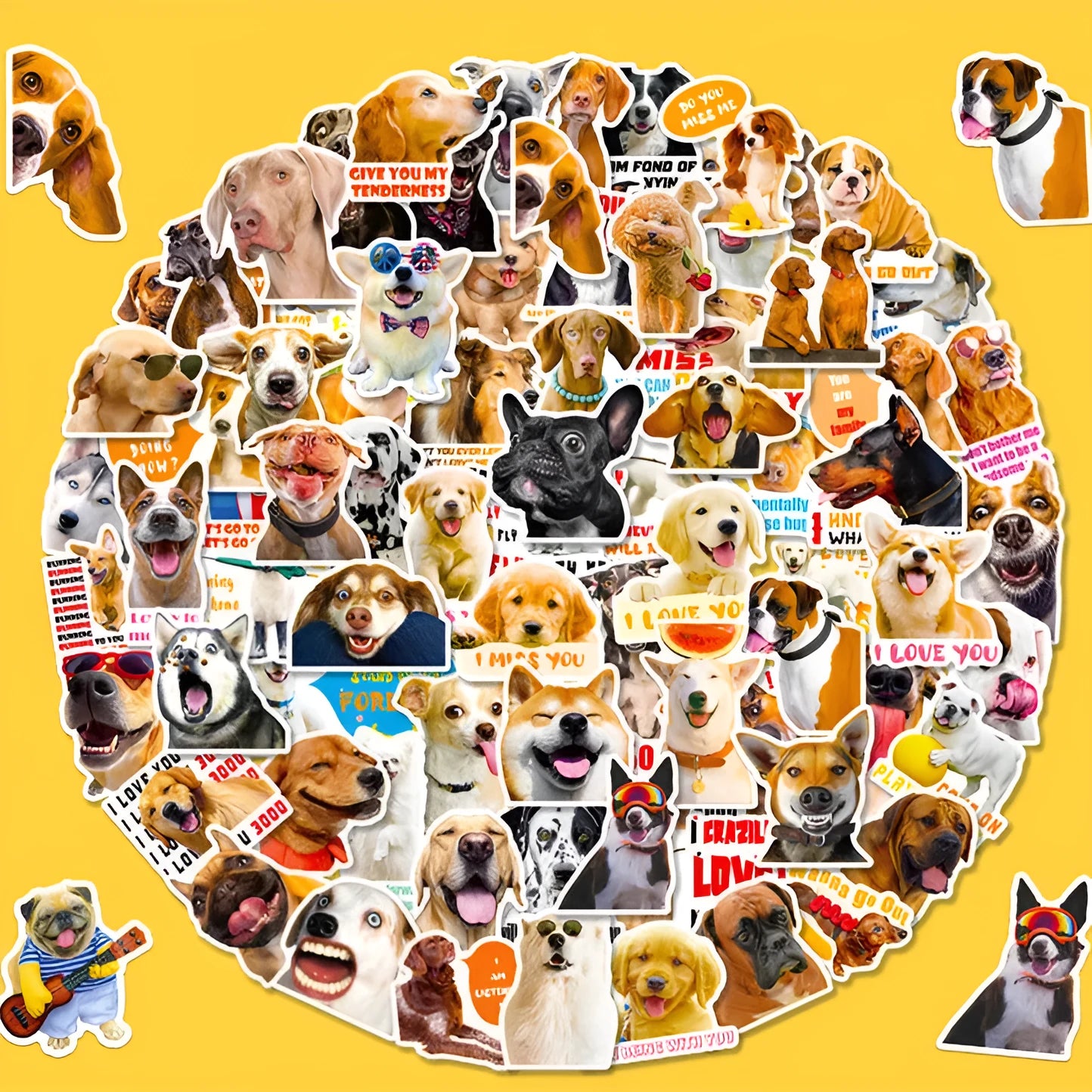 Realistic dog facial expression sticker pack with 100 sheets in Nordic style animal designs
