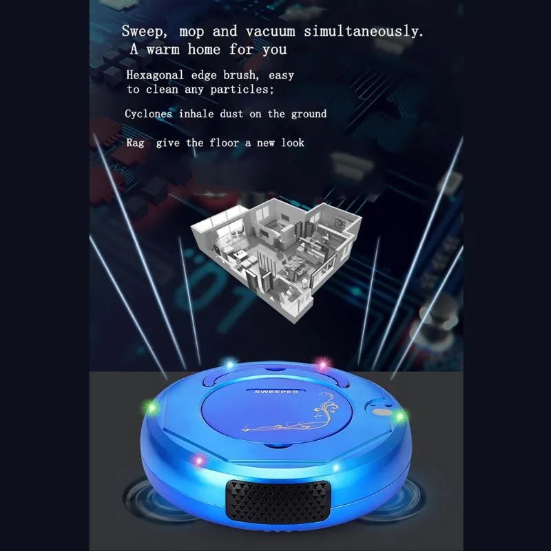 Smart floor sweeping robot vacuum cleaner in blue, black, or white colour options