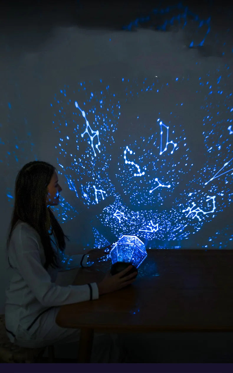 Children's rotating star projector night light with LED starlight effects in three colour patterns