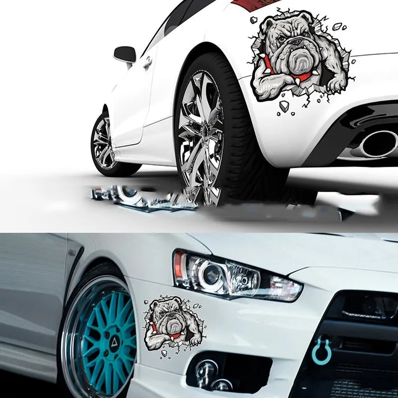 Grey Dog pattern motorcycle bumper sticker measuring 17x17cm with customisable length options