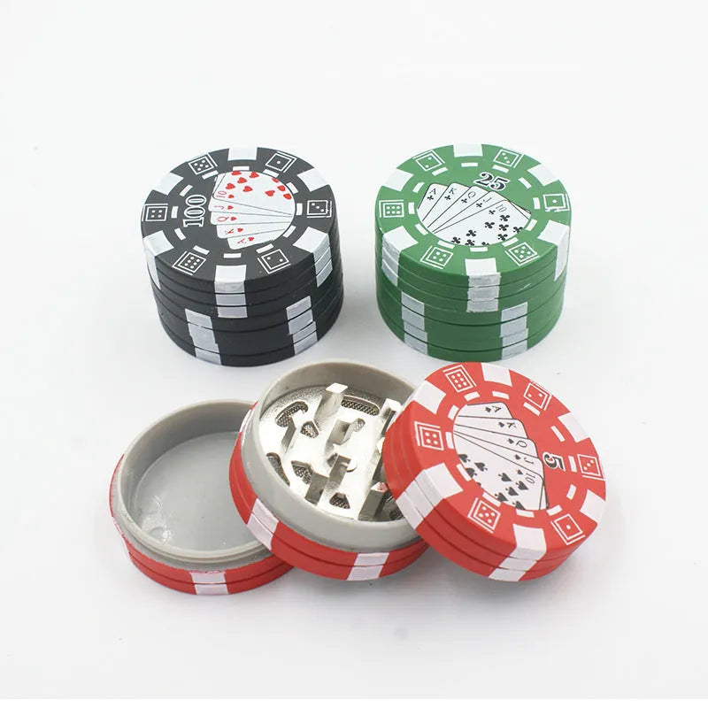 Small chip shape manual grinder with keychain and bottle opener, 4.2 x 2.6cm, available in black, red, green